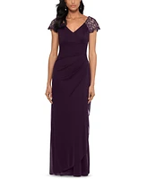 Xscape Lace-Sleeve Chiffon Gown