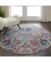 Nourison Home Ankara Global ANR06 Ivory and Blue 6' Round Rug