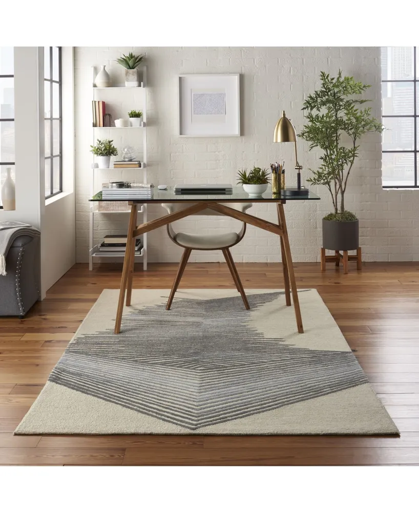 Nourison Home Symmetry SMM06 Ivory and Gray 3'9" x 5'9" Area Rug