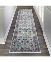 Nourison Home Ankara Global ANR14 Teal and Multi 2'4" x 8' Runner Rug