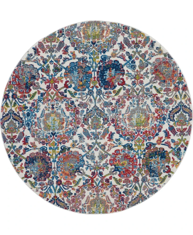 Nourison Home Ankara Global ANR06 Ivory and Blue 6' Round Rug