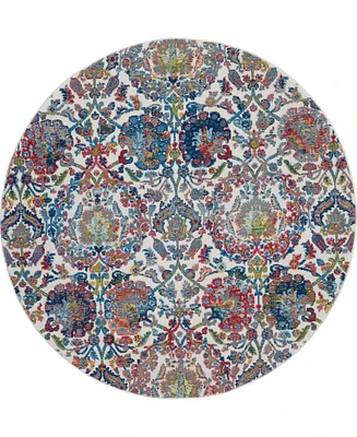 Nourison Home Ankara Global ANR06 Ivory and Blue 6' Round Rug