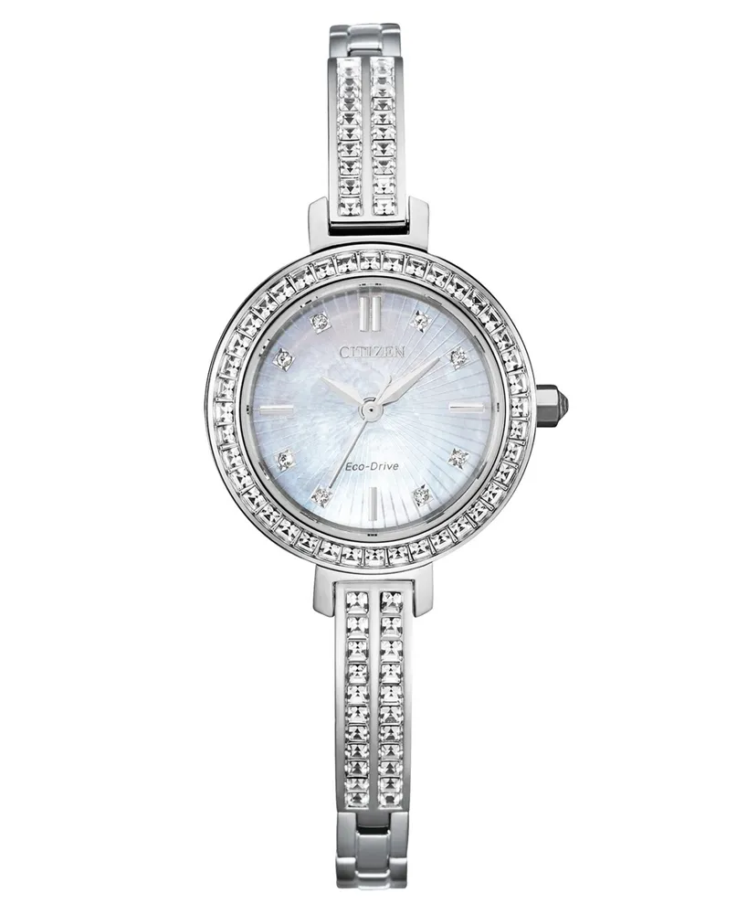 Citizen Eco-Drive Women's Stainless Steel & Crystal Bangle Bracelet Watch 25mm - Silver