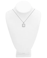 Cubic Zirconia Rectangle Halo Pendant Necklace, 16" + 2" extender in Silver or Gold Plate