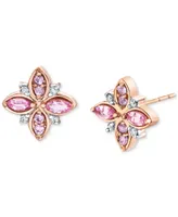 Pink Sapphire (3/4 ct. t.w.) & Diamond (1/20 ct. t.w.) Flower Stud Earrings in 14k Rose Gold