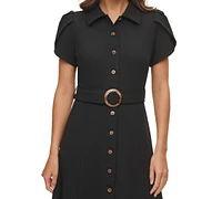 Calvin Klein Puff-Sleeve Belted Midi Dress