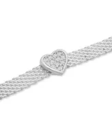 Cubic Zirconia Heart Mesh Link Bracelet in Sterling Silver