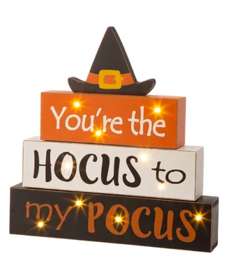 Glitzhome Halloween Wooden Lighted Witch Block Table Decor