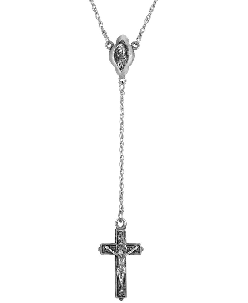 2028 Silver-Tone Mother Mary and Crucifix Cross 20" Y-Necklace