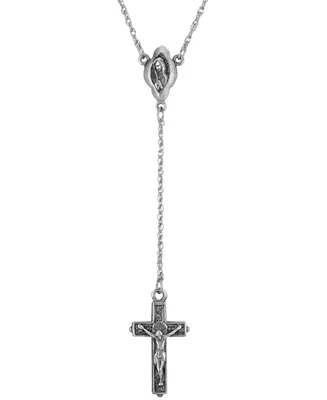 2028 Silver-Tone Mother Mary and Crucifix Cross 20" Y-Necklace