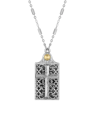 2028 Pewter Square Cross and Angel Slide Locket 28" Necklace