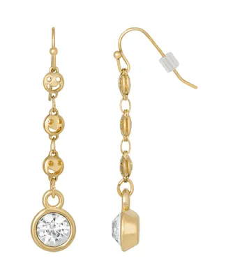 2028 Gold-Tone Happy Face Chain Crystal Linear Drop Earring