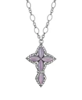 2028 Pewter Amethyst Diamond Shaped Stones Cross 24" Necklace
