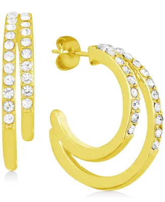 Essentials Crystal Double Small Hoop Earrings in Gold-Plate, 1"