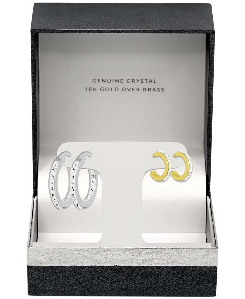 Essentials 2-Pc. Set Crystal Hoop Earrings in Silver-Plate & Gold-Plate
