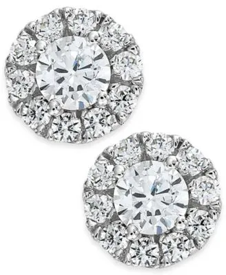 Diamond Halo Stud Earrings In 14k White Gold 1 2 3 4 Ct. T.W.