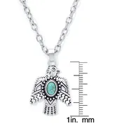 Macy's Simulated Turquoise Silver Plated Eagle Pendant Necklace - Silver