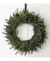 Glitzhome Pre-Lit Greenery Pine Cone Christmas Wreath with Warm Led Light