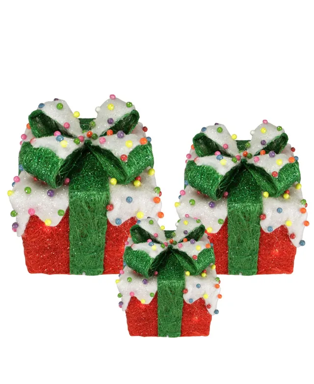 Set of 3 Lighted Green with Red Bows Gift Boxes Outdoor Christmas  Decorations 13, Color: Green - JCPenney