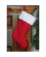 Northlight Cable Knit and Faux Fur Cuff Decorative Christmas Stocking