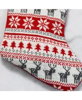 Northlight Tree Deer and Snowflake Knit Christmas Stocking with Faux Fur Cuff