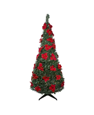 Northlight Pre-Lit Slim Poinsettia Pop-Up Artificial Christmas Tree