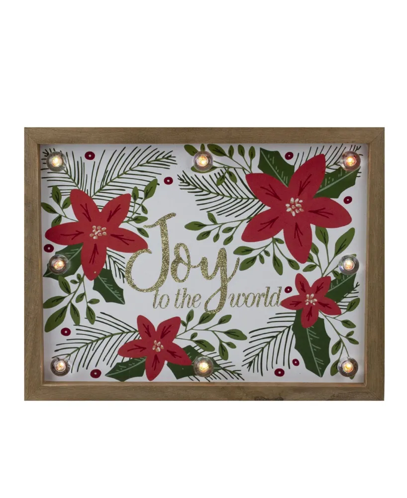 Northlight Lighted Wooden Frame Poinsettia "Joy To The World" in Glitter Christmas Plaque