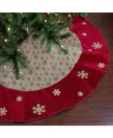 Northlight Burlap Glitte Snowflake Rustic Christmas Tree Skirt with Velvet Textured Trim