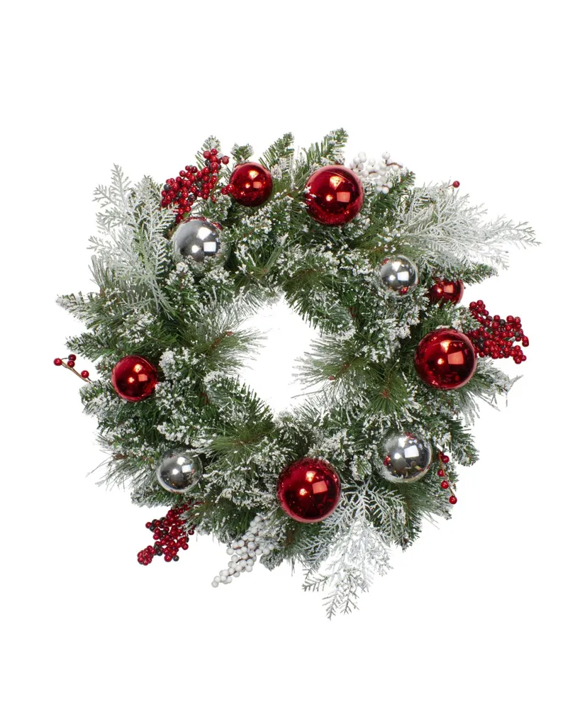 Northlight Unlit Flocked Mixed Pine with Ornaments and Berries Artificial Christmas Wreath