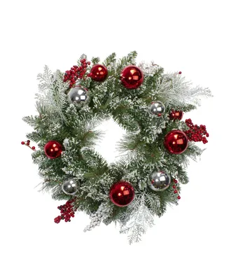 Northlight Unlit Flocked Mixed Pine with Ornaments and Berries Artificial Christmas Wreath