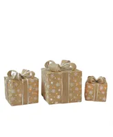 Northlight Lighted Natural Snowflake Burlap Gi Boxes Christmas Outdoor Decorations