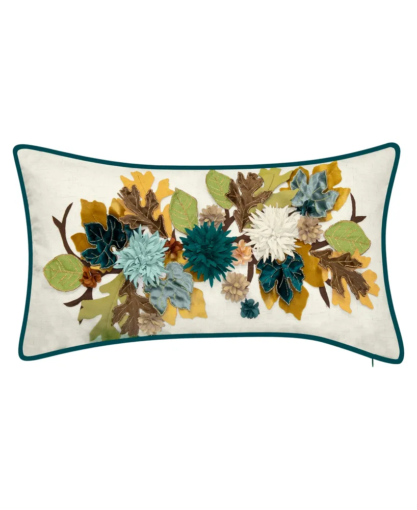 Edie@Home Harvest Dimensional Leaves Lumbar Decorative Pillow, 14" x 26"