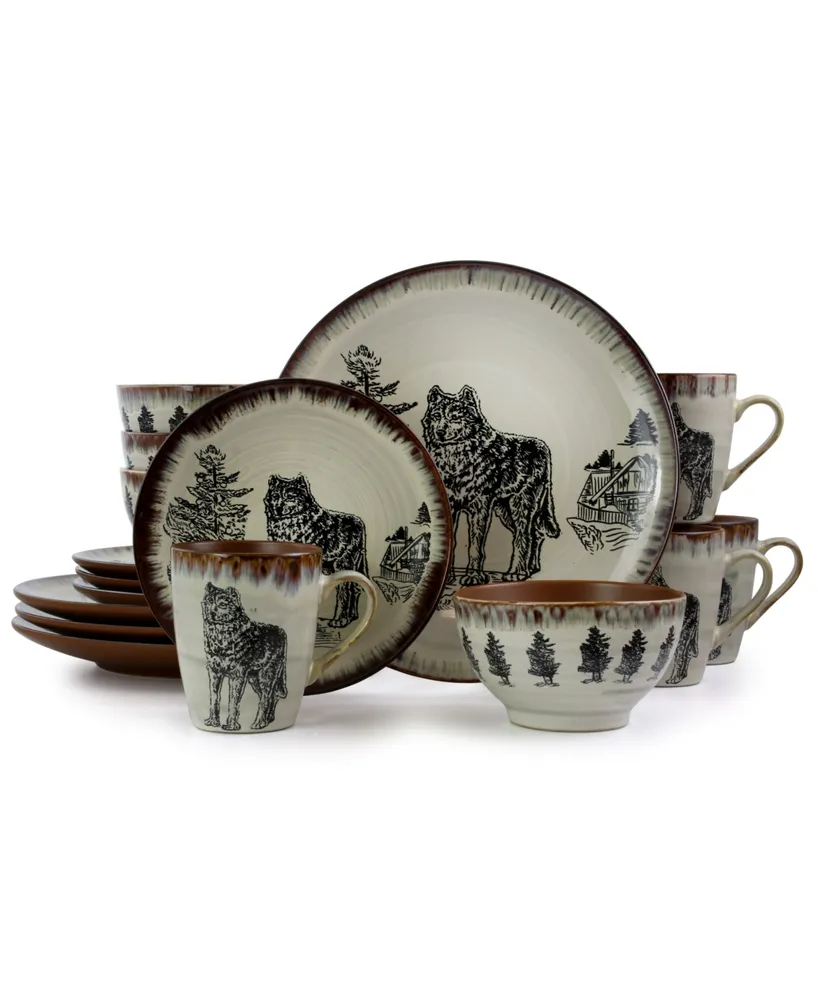 Elama Majestic Wolf 16 Pc. Dinnerware Set, Service for 4