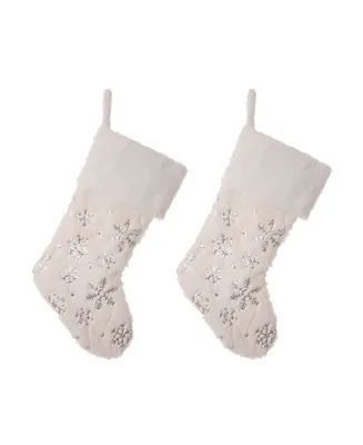 Glitzhome Plush with Snowflake Christmas Stocking, Set of 2