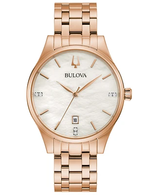 Bulova Women's Classic Diamond-Accent Rose Gold-Tone Stainless Steel Bracelet Watch 36mm
