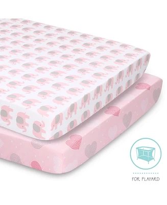 The Peanutshell Pink Elephants and Hearts Crib Sheet 2 Pack Set