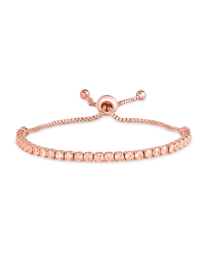 Rose Gold Plated Simulated Morganite Tennis Adjustable Bolo Bracelet