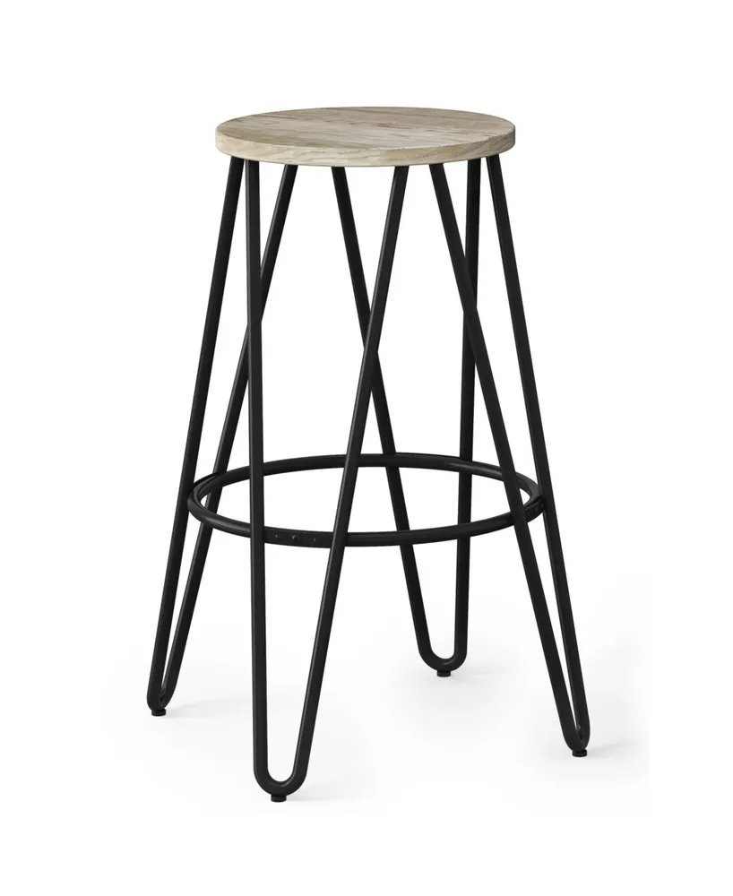 Simpli Home Simeon 30" Metal Bar Stool with Wood Seat