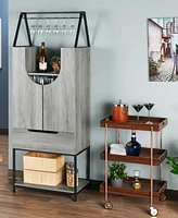 Furniture of America Frisko Hickory Multi-Storage Wine Cabinet
