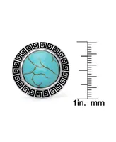 Macy's Simulated Turquoise in Silver Plated Round Greek Key Adjustable Ring