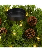 Nearly Natural Christmas Artificial Pine Triple Candelabrum with 35 Clear Lights and Pine Cones