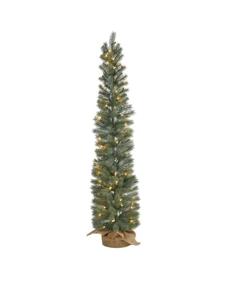Nearly Natural Pine Artificial Christmas Tree with 70 Warm Lights Set in A Burlap Base