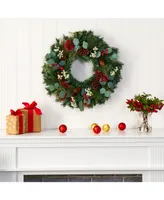 Nearly Natural Eucalyptus and Pine Artificial Wreath with Berries and Pine Cones