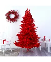 Nearly Natural Flocked Fraser Fir Artificial Christmas Tree with 500 Lights, 40 Globe Bulbs and 1039 Bendable Branches