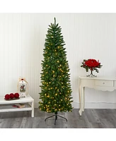 Nearly Natural Slim Mountain Pine Artificial Christmas Tree with 300 Clear Led Lights