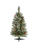 Nearly Natural Frosted Swiss Pine Artificial Christmas Tree with Clear Led Lights and Berries