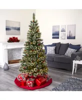 Nearly Natural Frosted Swiss Pine Artificial Christmas Tree with 300 Clear Led Lights and Berries