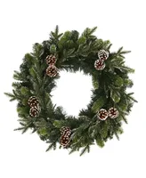 Nearly Natural Snowed Pinecone Artificial Christmas Wreath with 35 Clear Led Lights