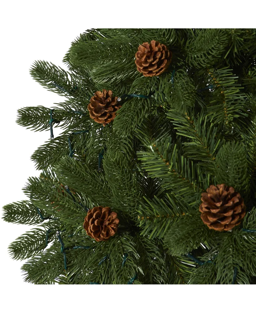 Nearly Natural Rocky Mountain Spruce Artificial Christmas Tree with Pinecones and 400 Clear Led Lights