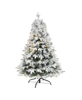 Nearly Natural Flocked Vermont Mixed Pine Artificial Christmas Tree with Clear Led Lights